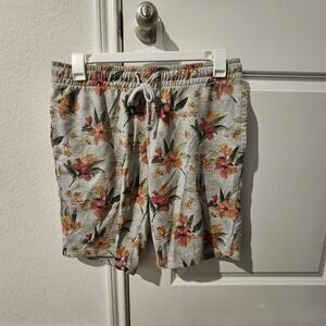 Retrofit Men's Floral Print Knit Shorts Casual Summer Beach Gray Large